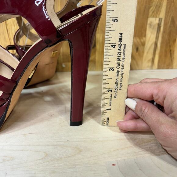 Pour le Victoire Burgundy Patent Leather Platform Strappy Heels 9 - Picture 8 of 12